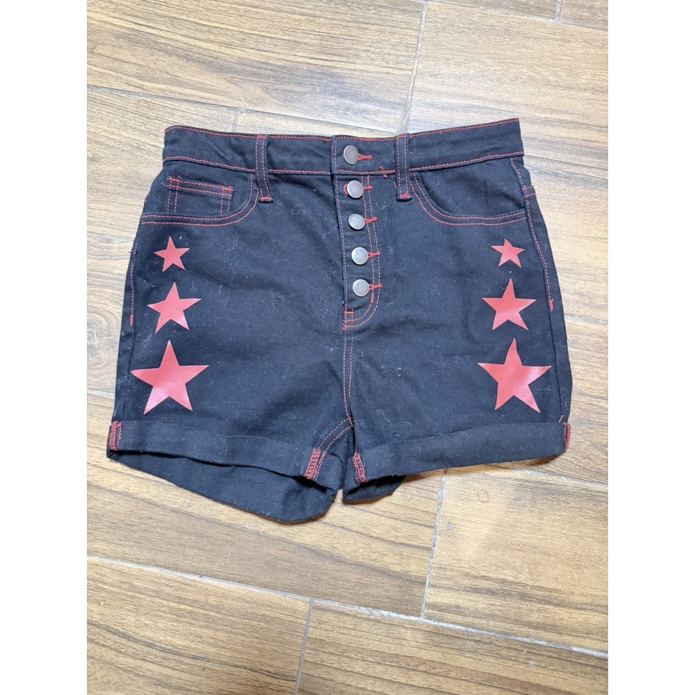 Black & Red Star Girls Denim Shorts Grunge Gothic  Sz 11